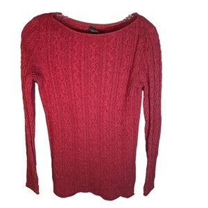 Lauren Ralph Lauren red cableknit sweater women XS boat neck fitted cotton Xmas